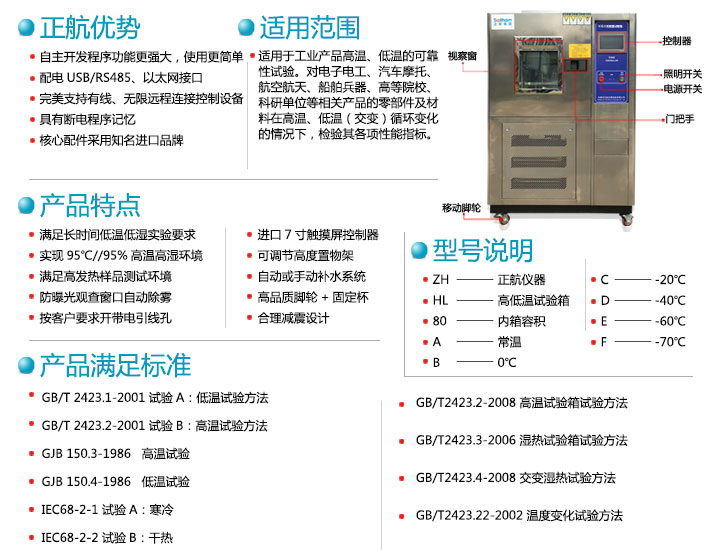 正航不銹鋼高低溫試驗箱優勢型號說明圖